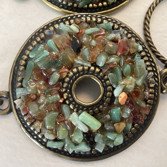 Vintage Arty, Lagenlook, Boho, Brass Backed Pebble Adorned Disc Chain Belt EUC - Picture 2 of 7